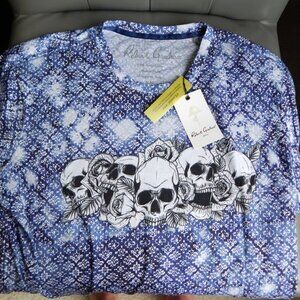 Robert Graham MYLO Skulls Graphic Navy Cotton T Shirt Size M; L